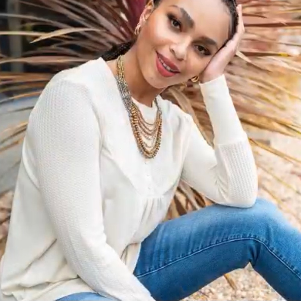 Evy’s Tree “Kiera” Cream Waffle Knit Top Small